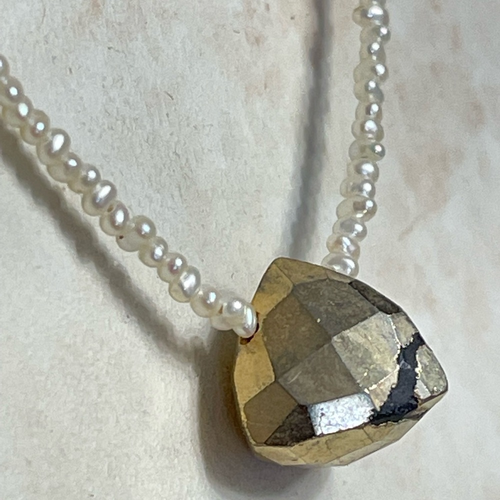 Pyrite pyramid and tiny Pearl necklace